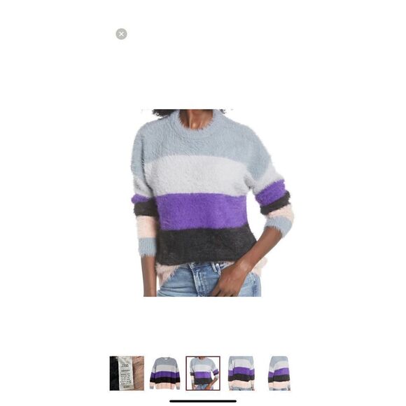 PRMA Shaggy Colorblock Long-Sleeved Blue Purple White Black Sweater Women XS - Picture 2 of 7